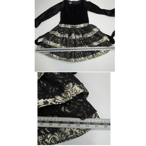 Chasing Fireflies Girls Black Velvet Dress Tiered Lace Party Holiday Size 6 - Picture 12 of 16